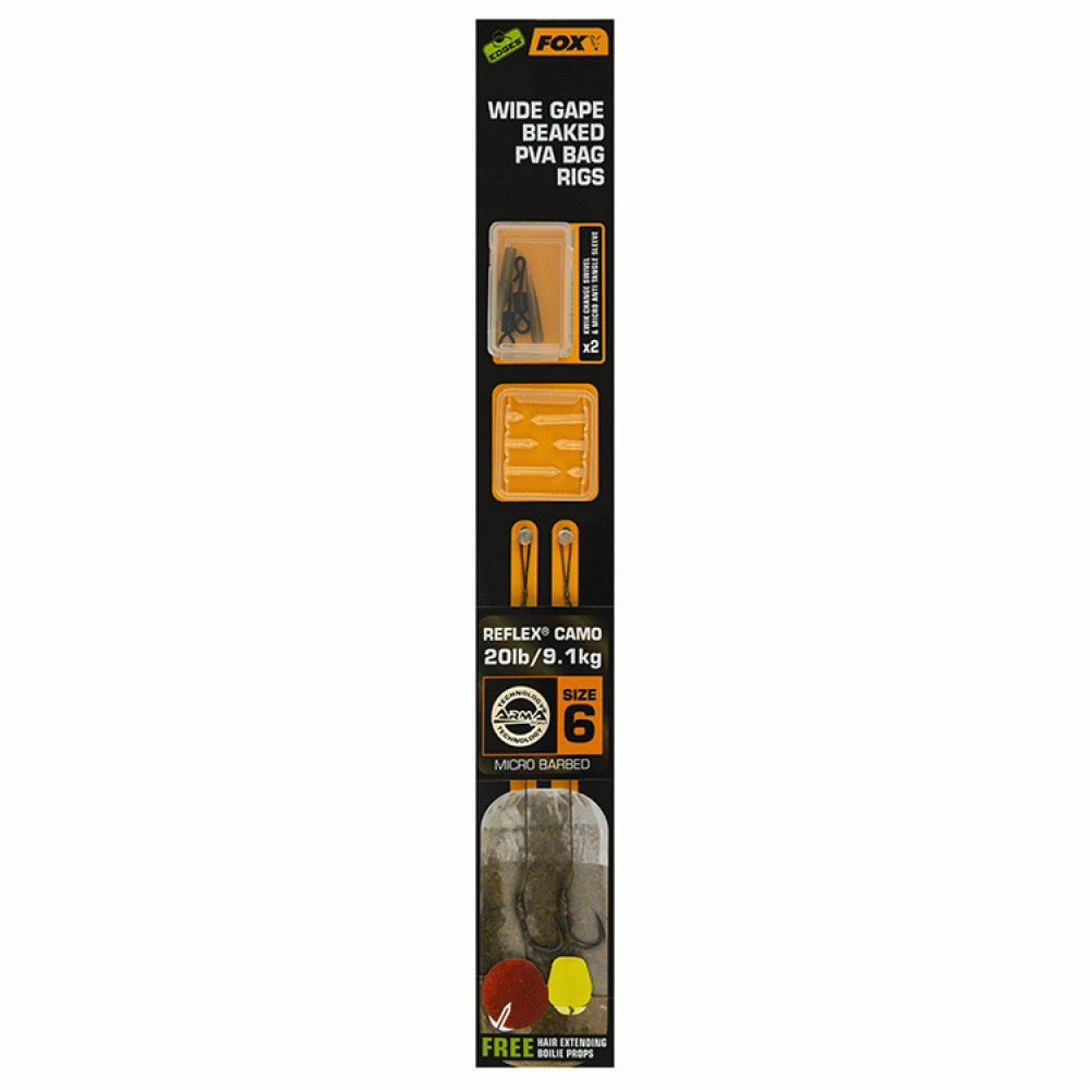 Fox Edges Wide Gape Beaked PVA Ready Rigs 20lb size 6