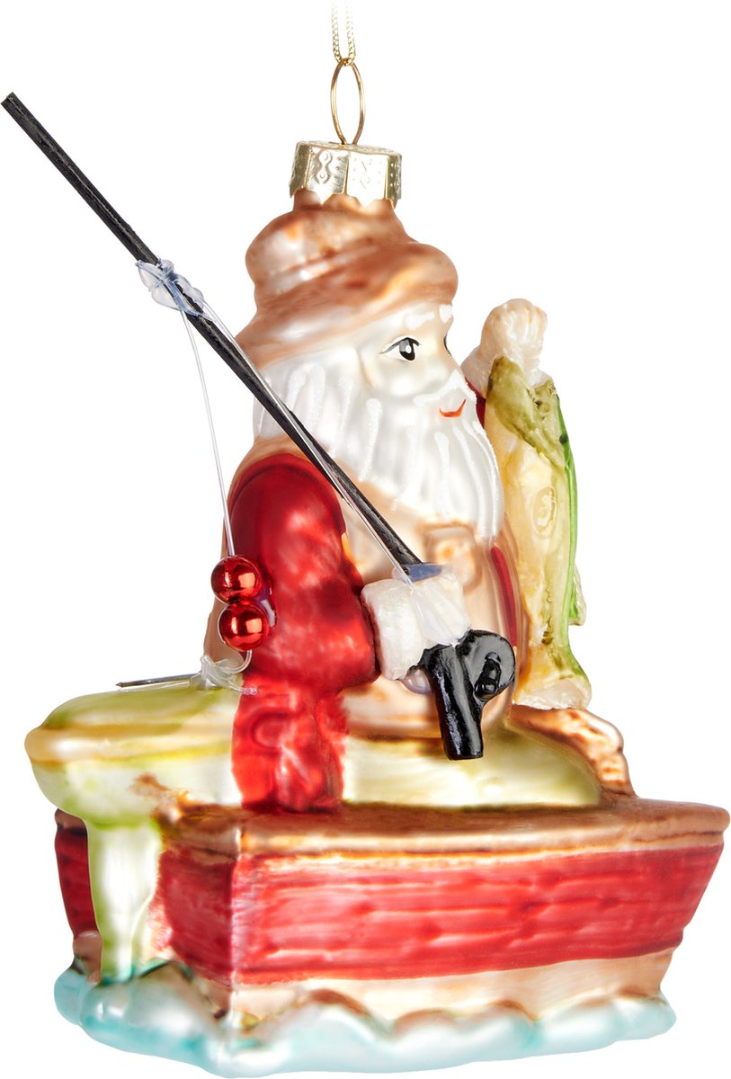 Glazen Kerstbal Kerstman met Hengel
