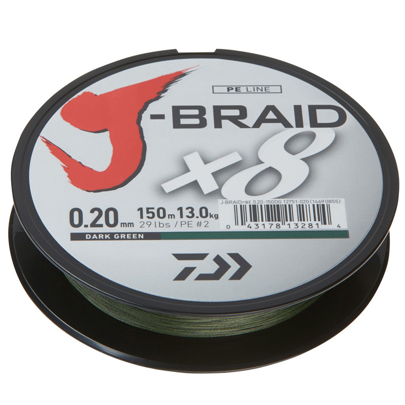 Daiwa J-Braid X8 | Donkergroen | Dyneema | 18lb | 0.13mm | 150m