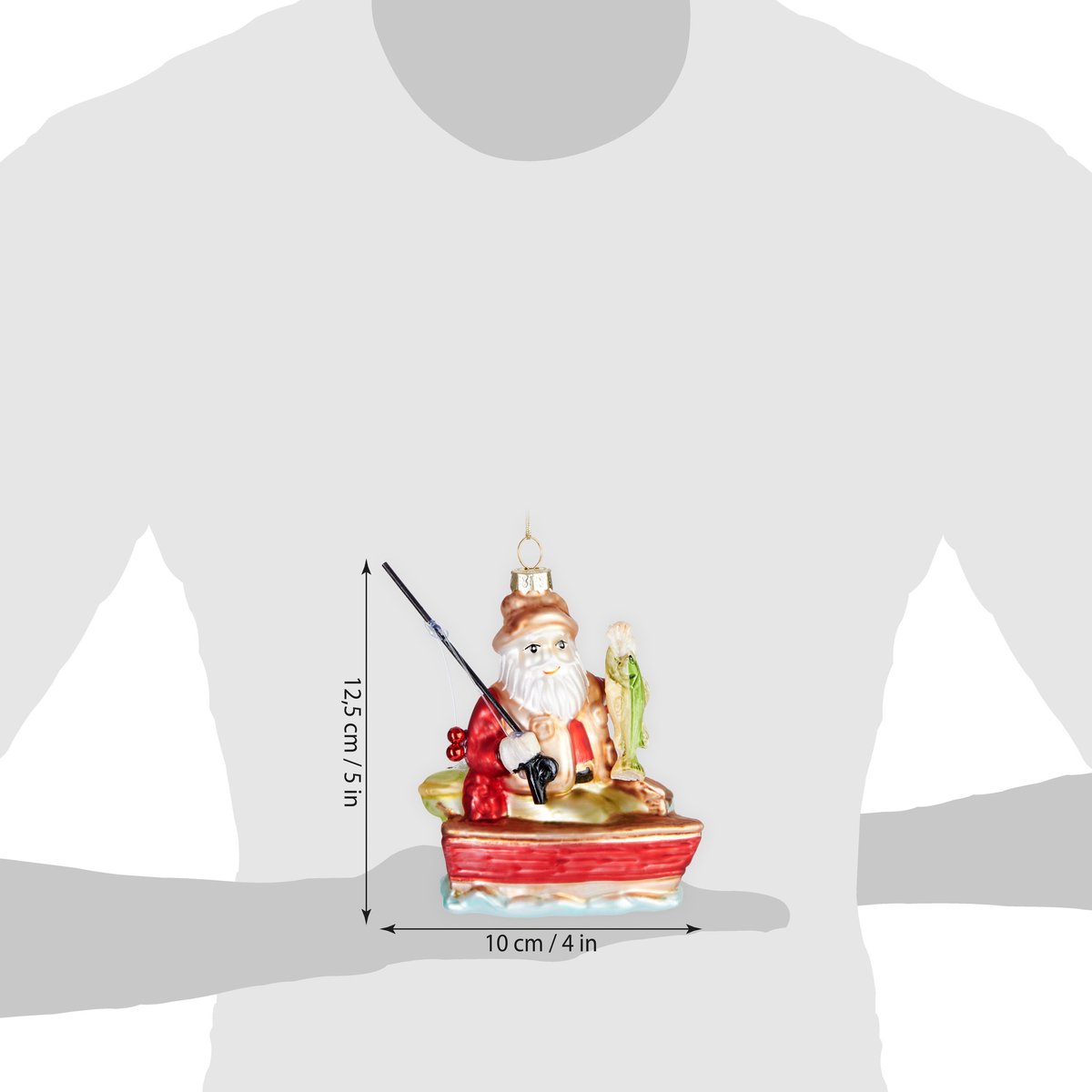 Glazen Kerstbal Kerstman met Hengel