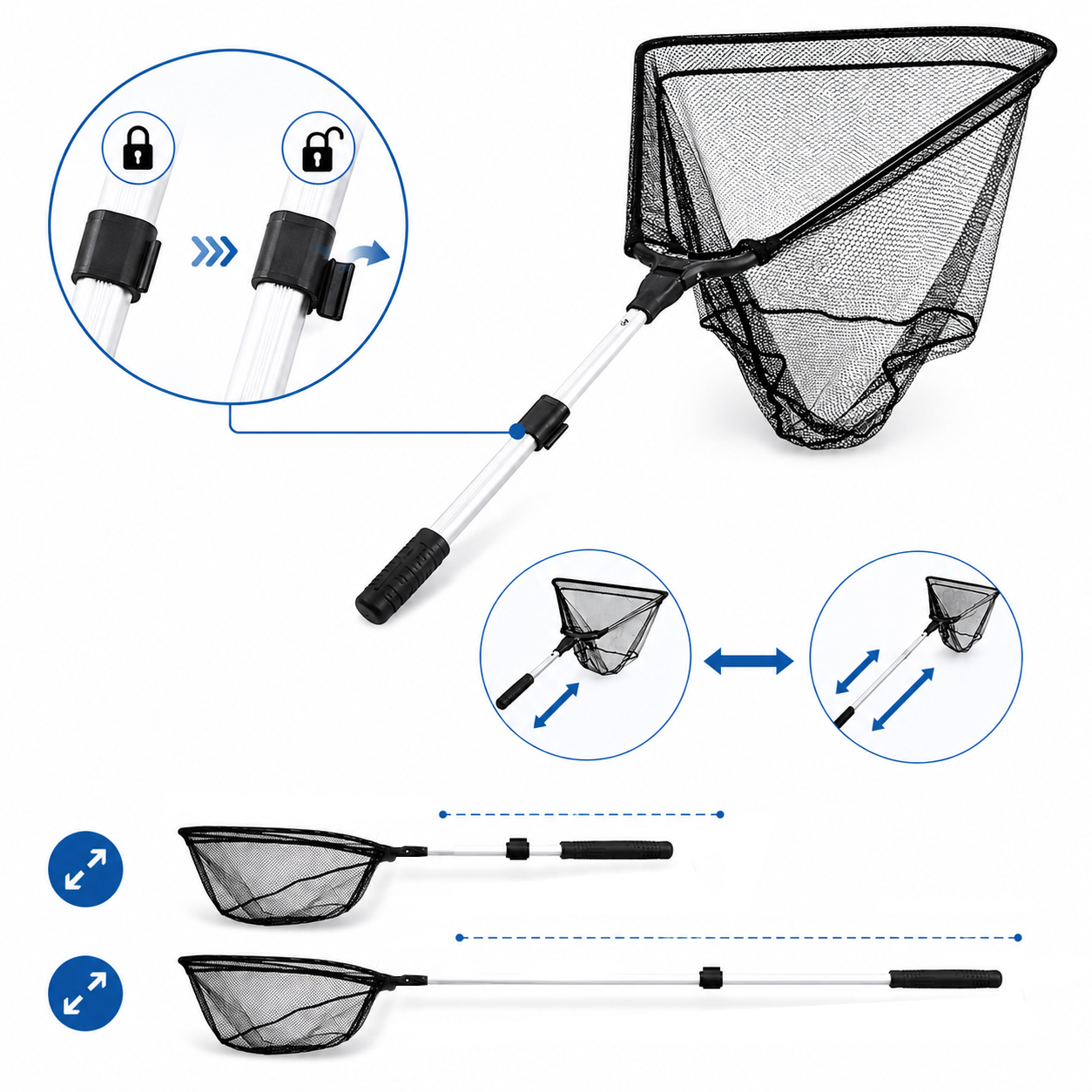 Eurocatch schepnet Rubber | 50x50cm | 2mtr Telescopische steel | rubber gecoat schepnet 