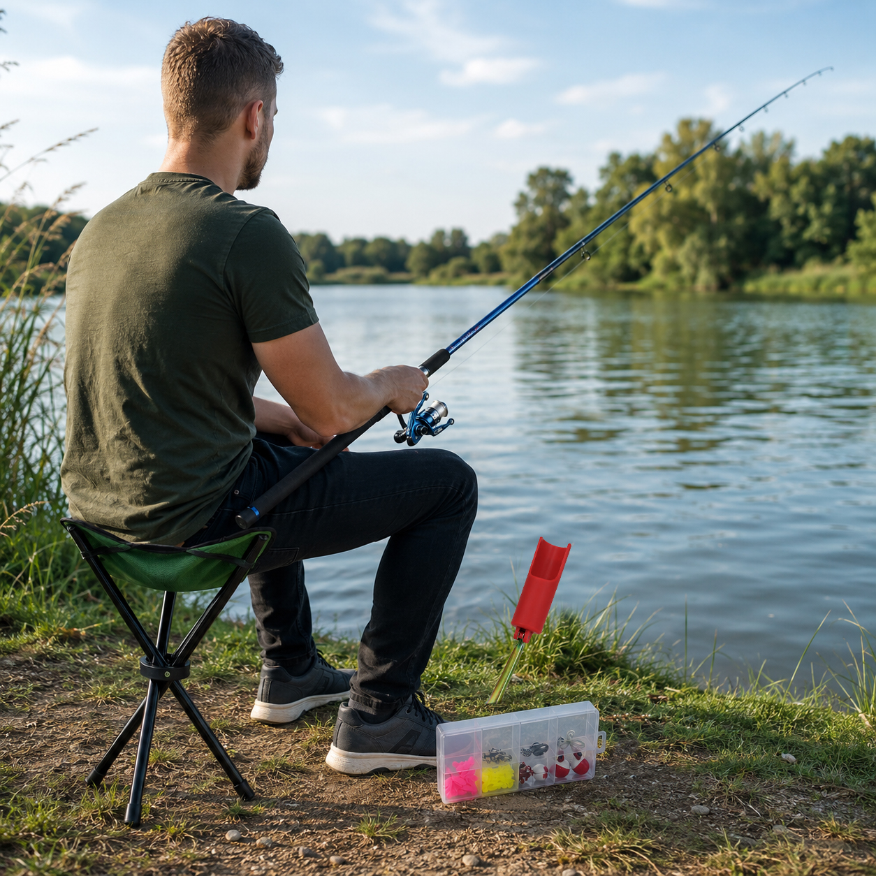 Fish-Xpro Firefly fish - Complete Hengelset- met lichtgevende molen - Hengel 2.10m - Stoel en accessoires  # zeer compleet  