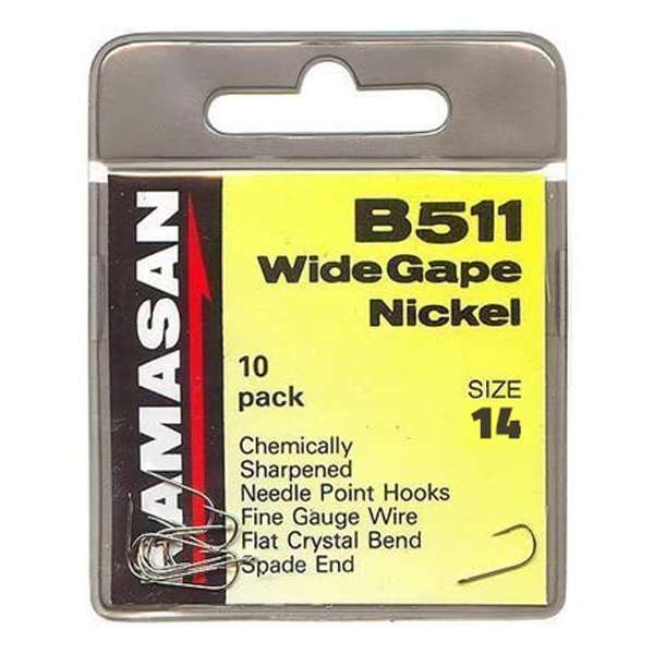 Kamasan B511 Wide Gape Nickel Barbed | Haak | Haakmaat 14