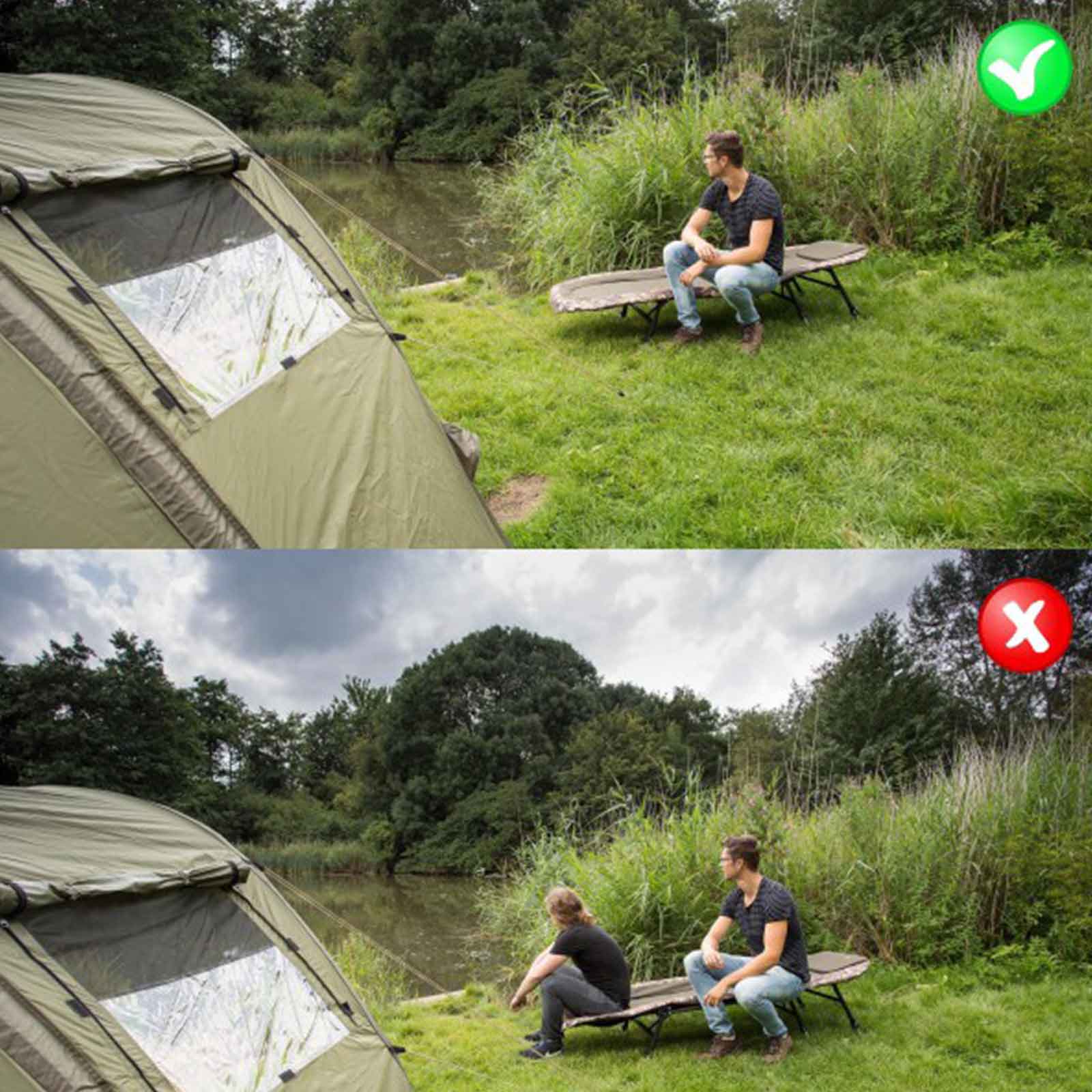 Ga nooit op het voeteneind van de stretcher zitten.