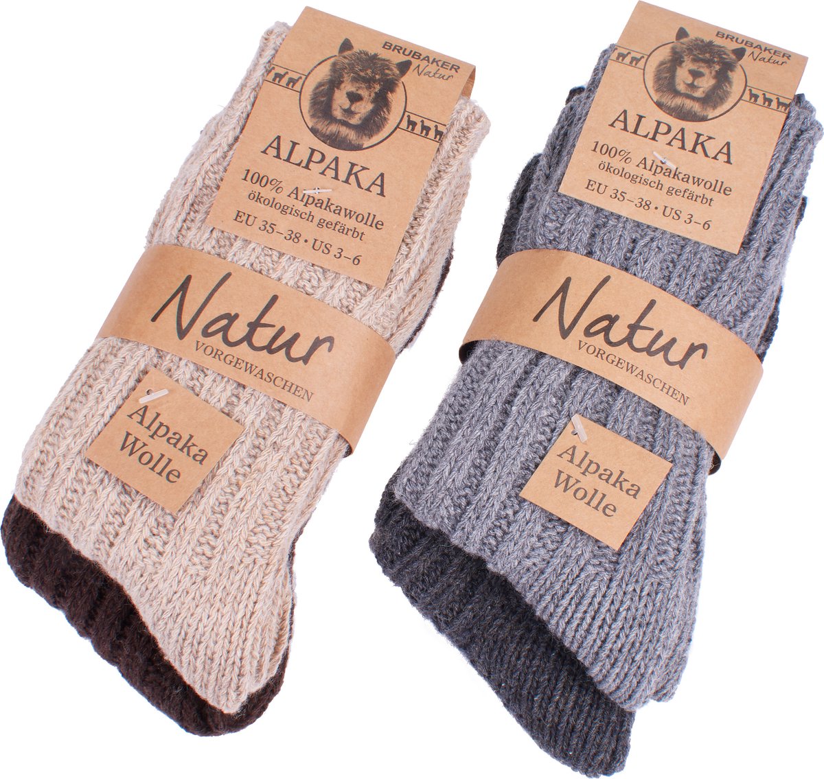 BRUBAKER 4 Paar Sokken van Alpacawol – Grijs en bruin