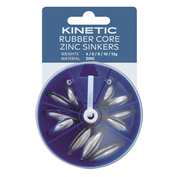 Kinetic Gummikern-Zink-Sinker-Sortiment | Verteilerkasten | Bleifreie Gewichte