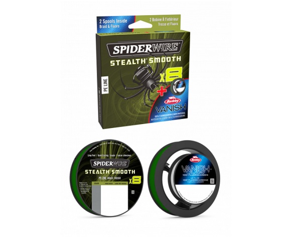 SpiderWire Smooth 8 & Vanish Fluorocarbon Duo Spule | Moosgrün/Klares Fluo | 150/50m | 0,11 mm/0,32 mm | Geflochtene Schnur