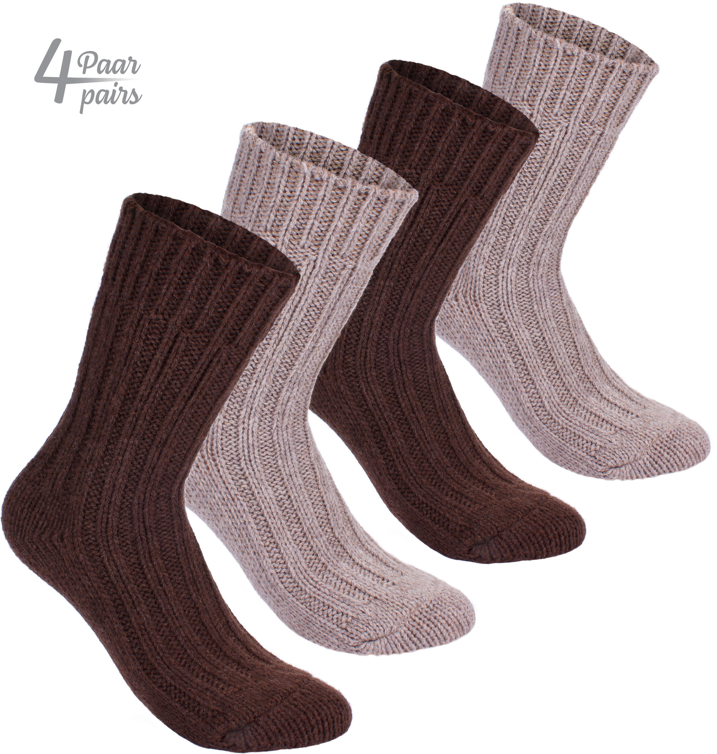 Brubaker 4 Paar Socken aus Alpakawolle – Braun