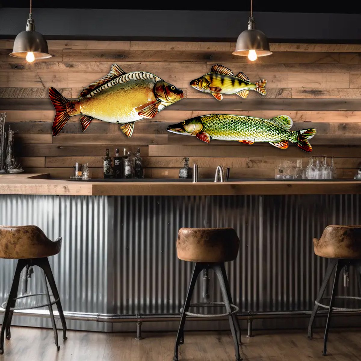 Eurocatch  Baars  Muurdecoratie - 40cm  - 3-D  Metaal en Glas - kunst -Cadeau Tip