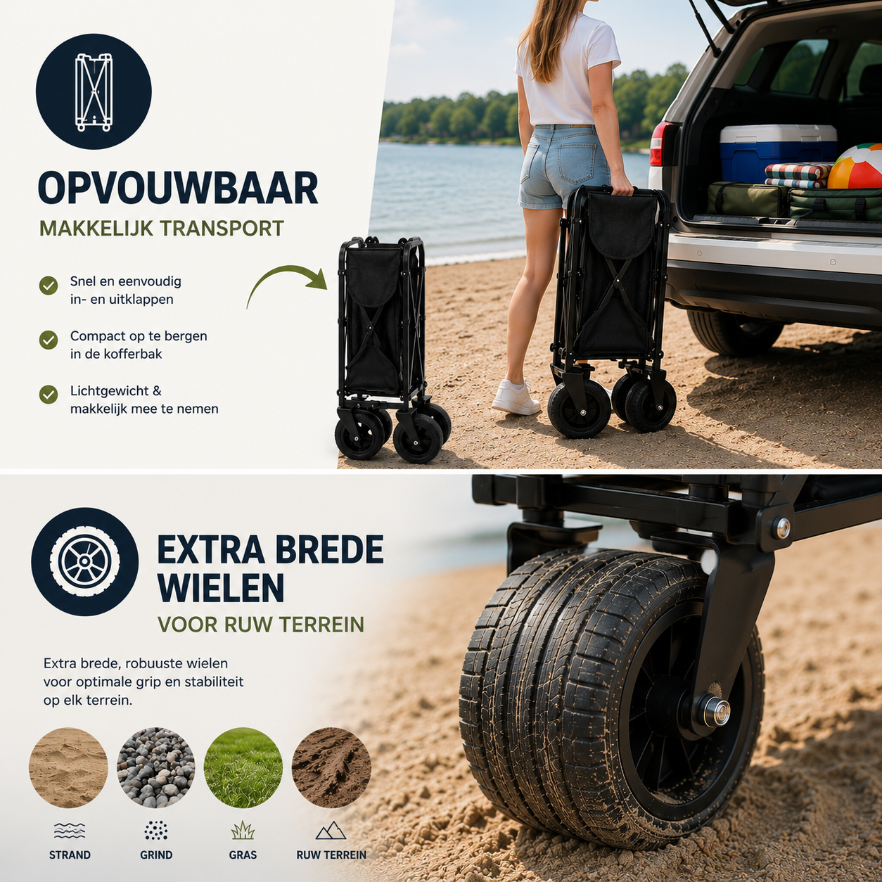 Eurocatch Folding Wagon XL Wide wheels - 88x56x73cm - Black