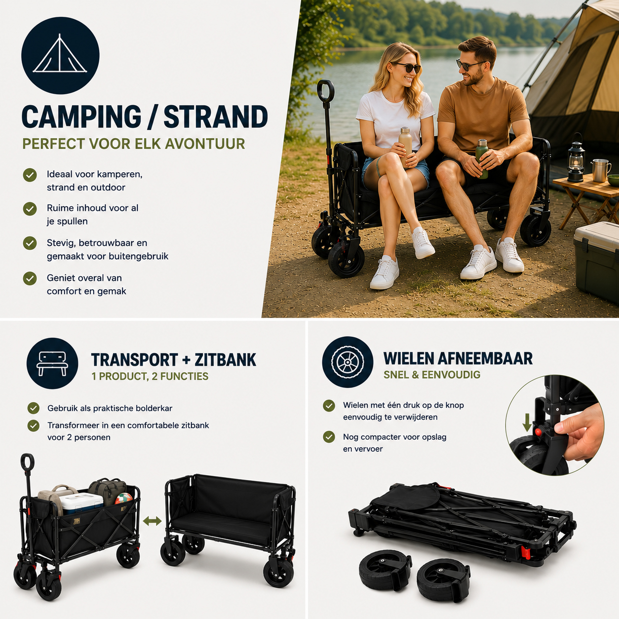 Eurocatch Folding Wagon - Seat&Sofa - 85x53x74cm - Black