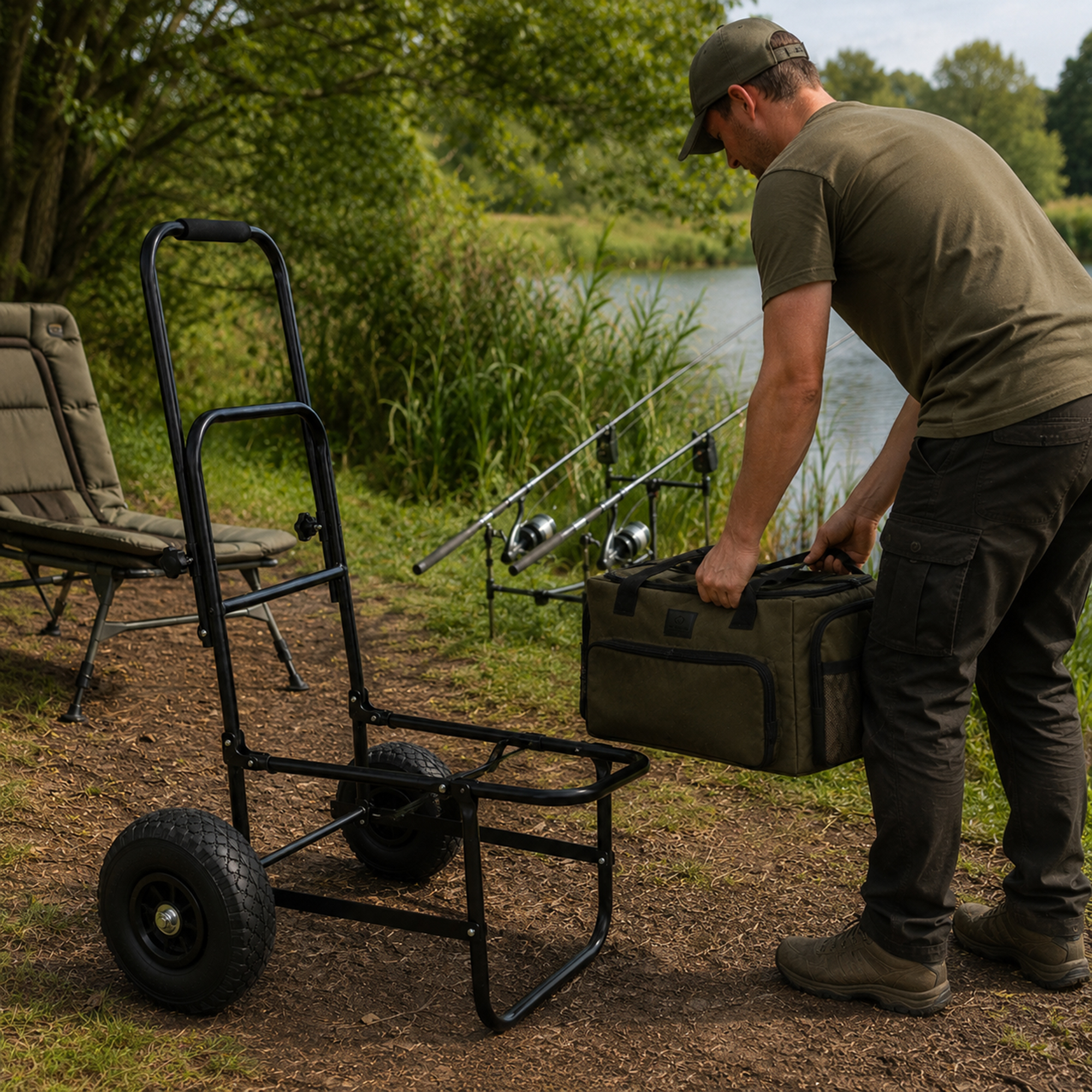 Eurocatch Transportkar met Uitschuifbaar Handvat | Viskar | Trolley | Strandkar | 100x40x31cm 