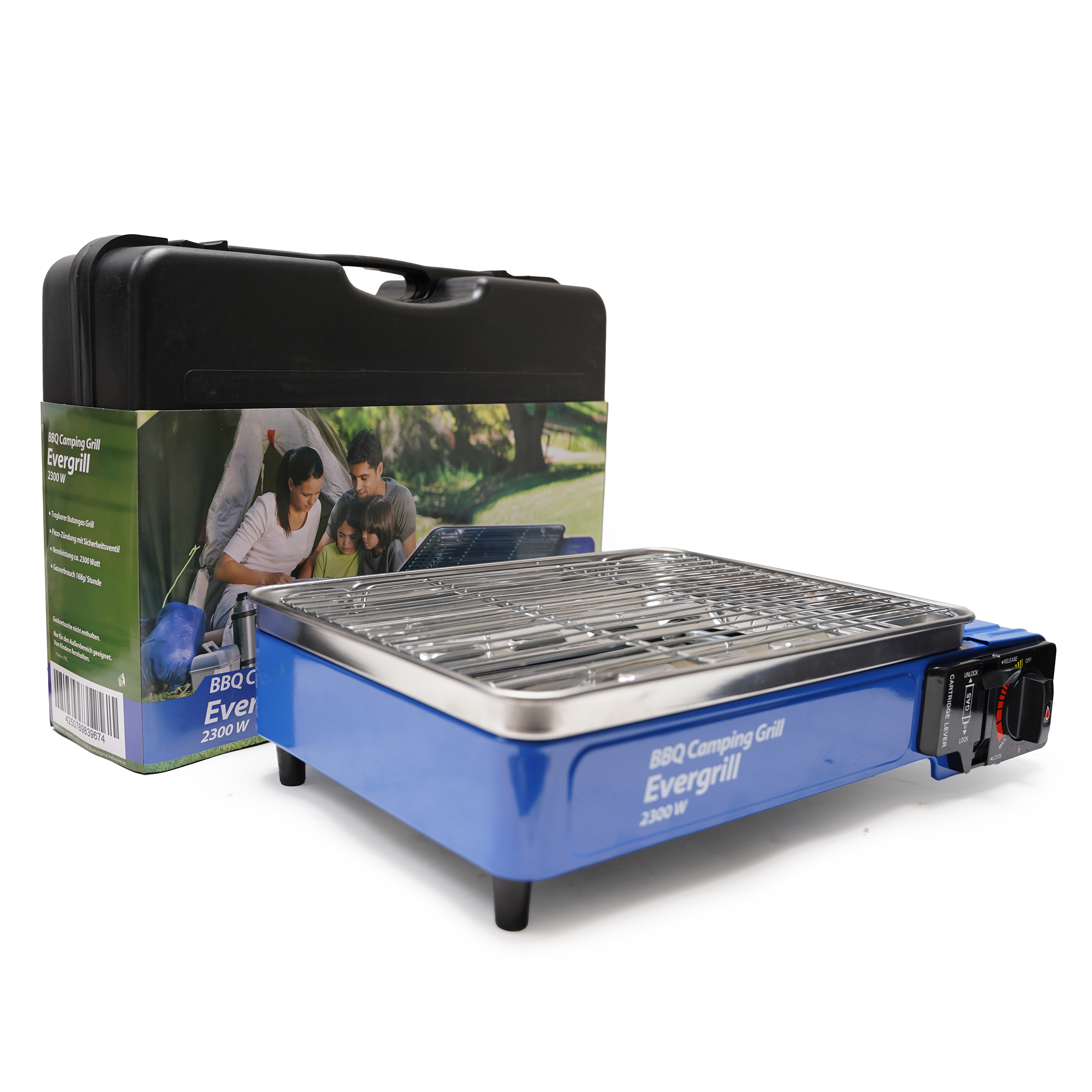 Eurocatch Butaangas Camping Grill Evergrill - Gas Barbecue - Camping Kooktoestel - Tafelgrill - Tafelbarbecue - Incl. 4 Gasbussen