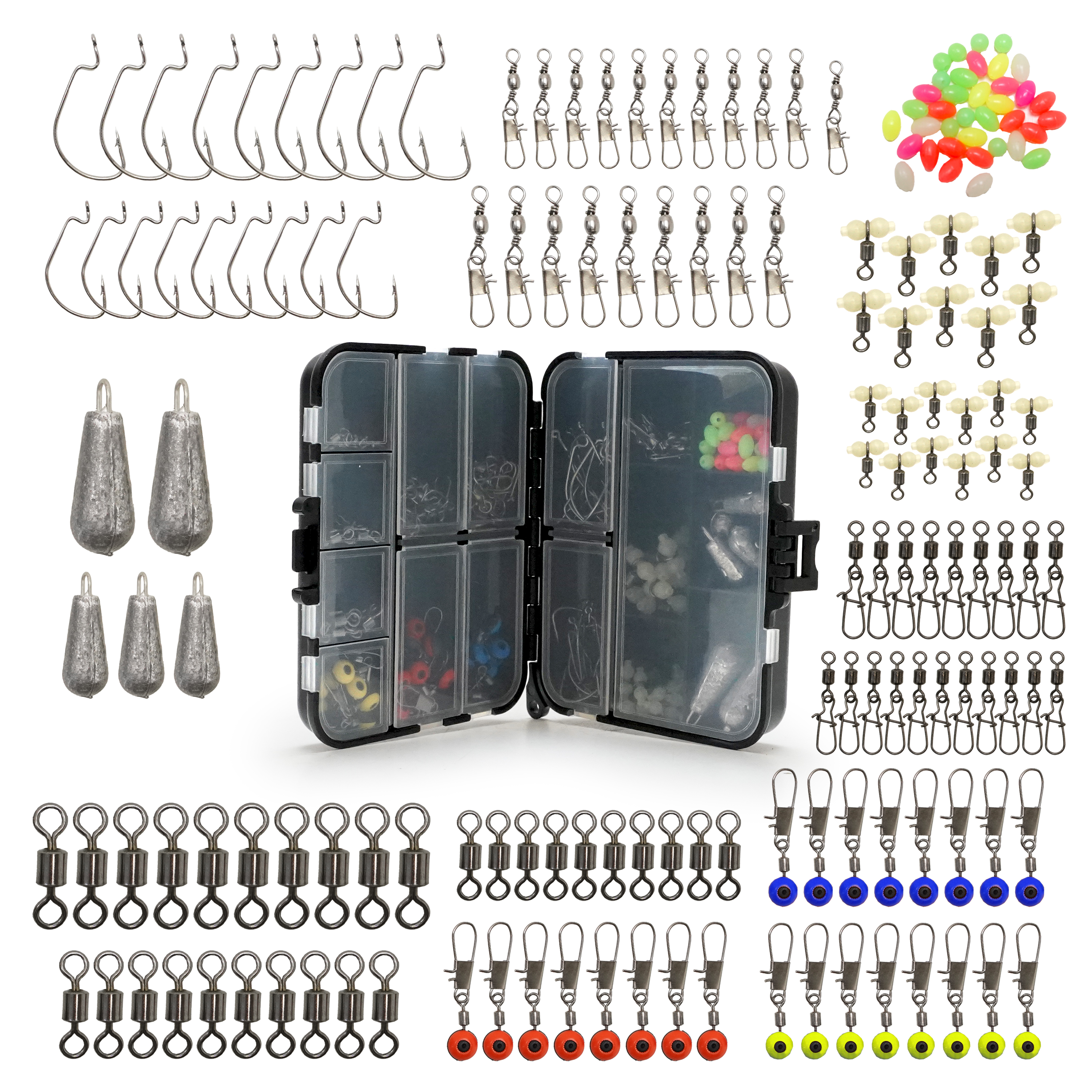 Fish-Xpro Hook&Swivel set - 177-Delig -Vishaakjes - Wartels -Visloodjes - incl. Tacklebox