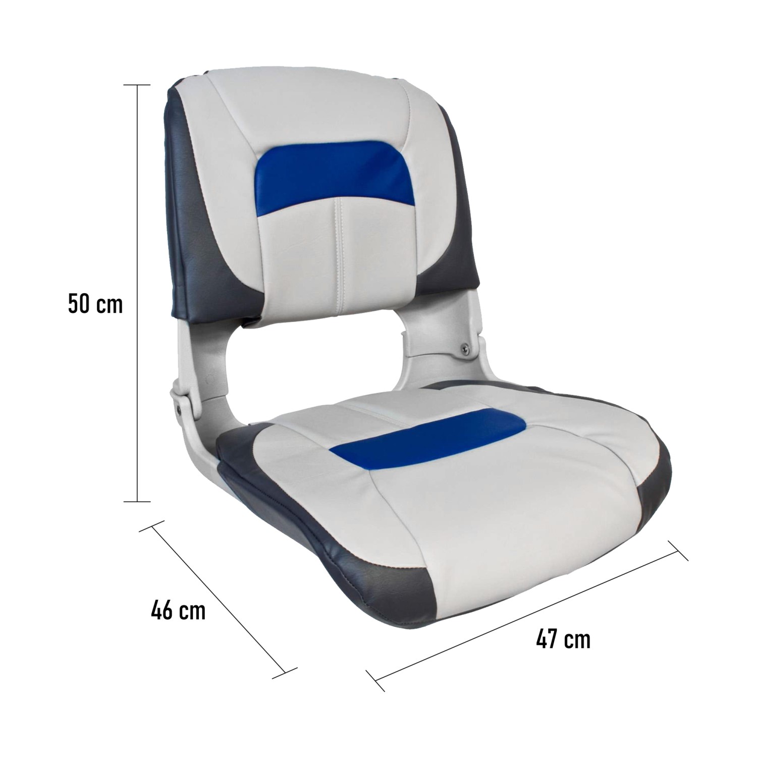 Waterside | Bootssitz | Luxus High Back Comfort Plus | Blau - Weiß - Grau | 47x46x50cm | Kunststoff | Bootssitz