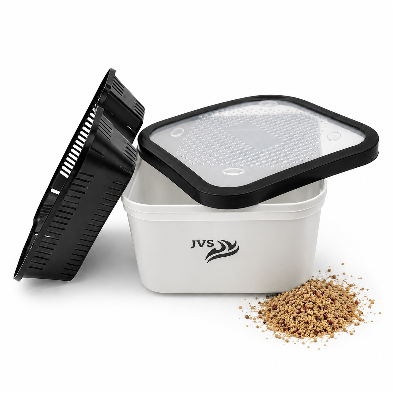 JVS Madenbox mit Gummidichtung – inklusive Pellet-Sieb – hoch