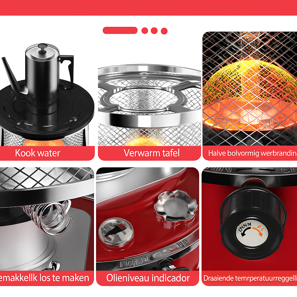 Homelux Petroleumkachel met Draagtas – Compacte Noodkachel voor Binnen en Buiten – 2600W – Inclusief Brandstofpeilmeter