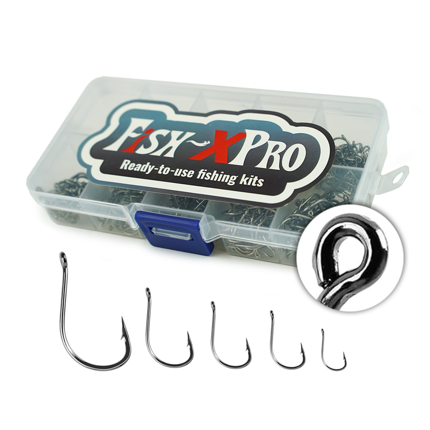 Fish-Xpro 500-delige Hakenset - maten 3 t/m 12 - Vishaakjes met oog - In tacklebox