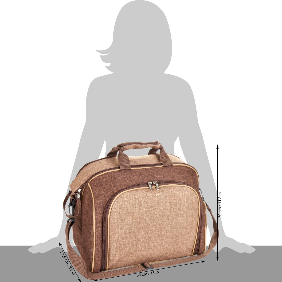 BRUBAKER | Picknicktas | 4 personen met koelvak draagbaar als duffeltas of schoudertas | bruin  | 38 × 30 x 21,5 cm | 30 Delen