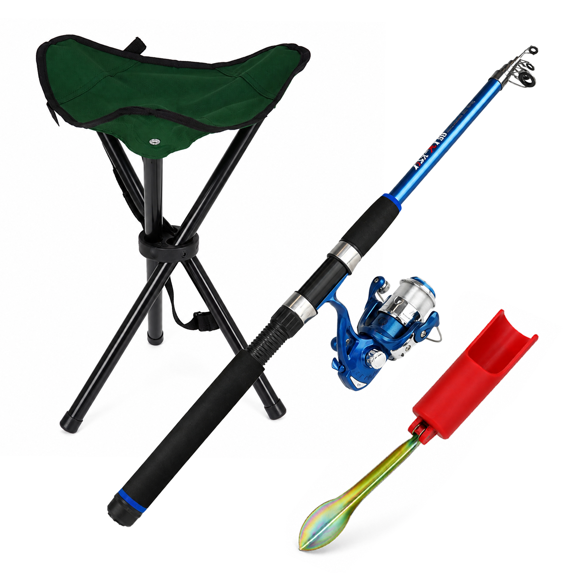 Fish-Xpro Firefly fish - Complete Hengelset- met lichtgevende molen - Hengel 2.10m - Stoel en accessoires  # zeer compleet  