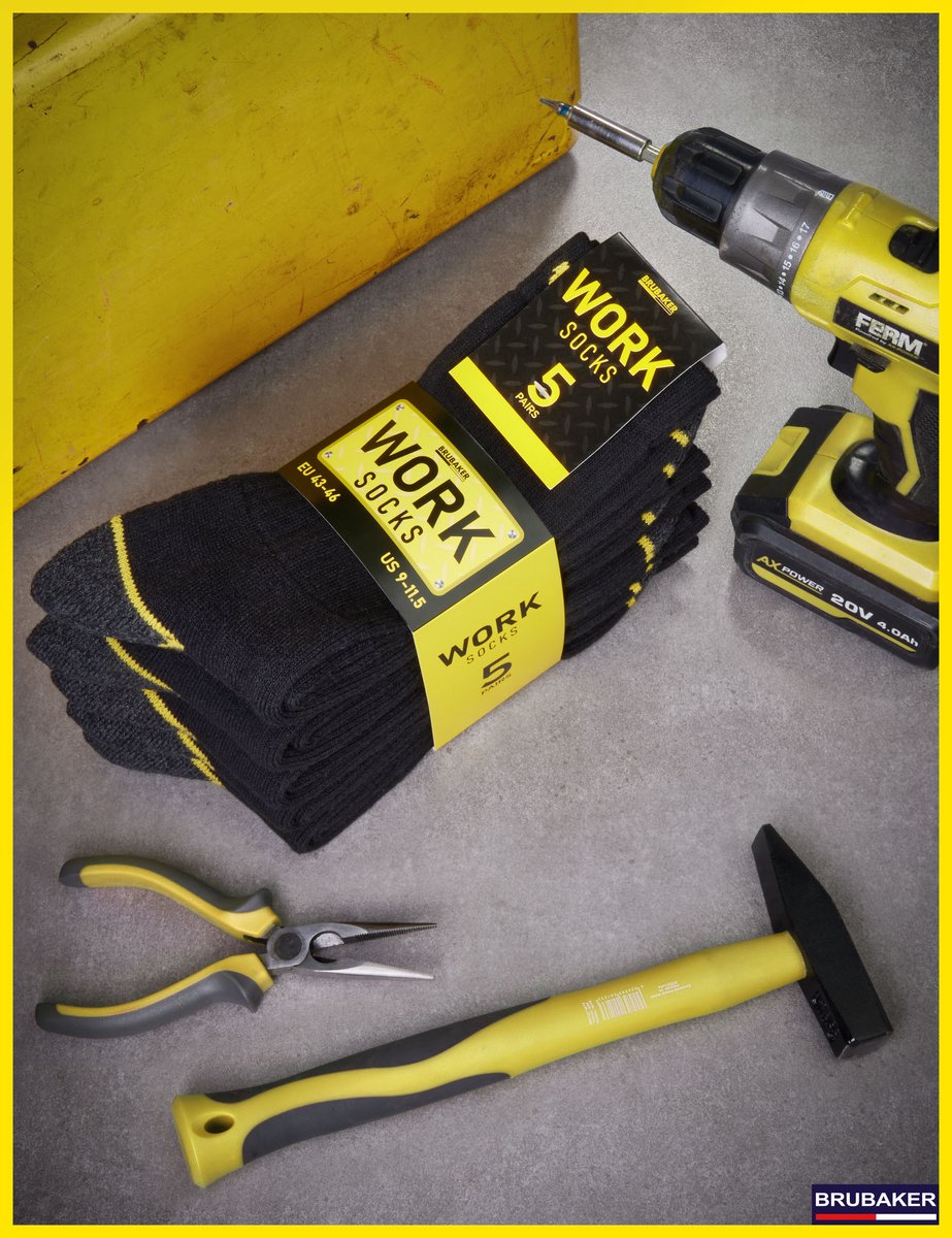 BRUBAKER - Werksokken - 10 Paar - Katoen - Zwart Geel - Maat 47-50