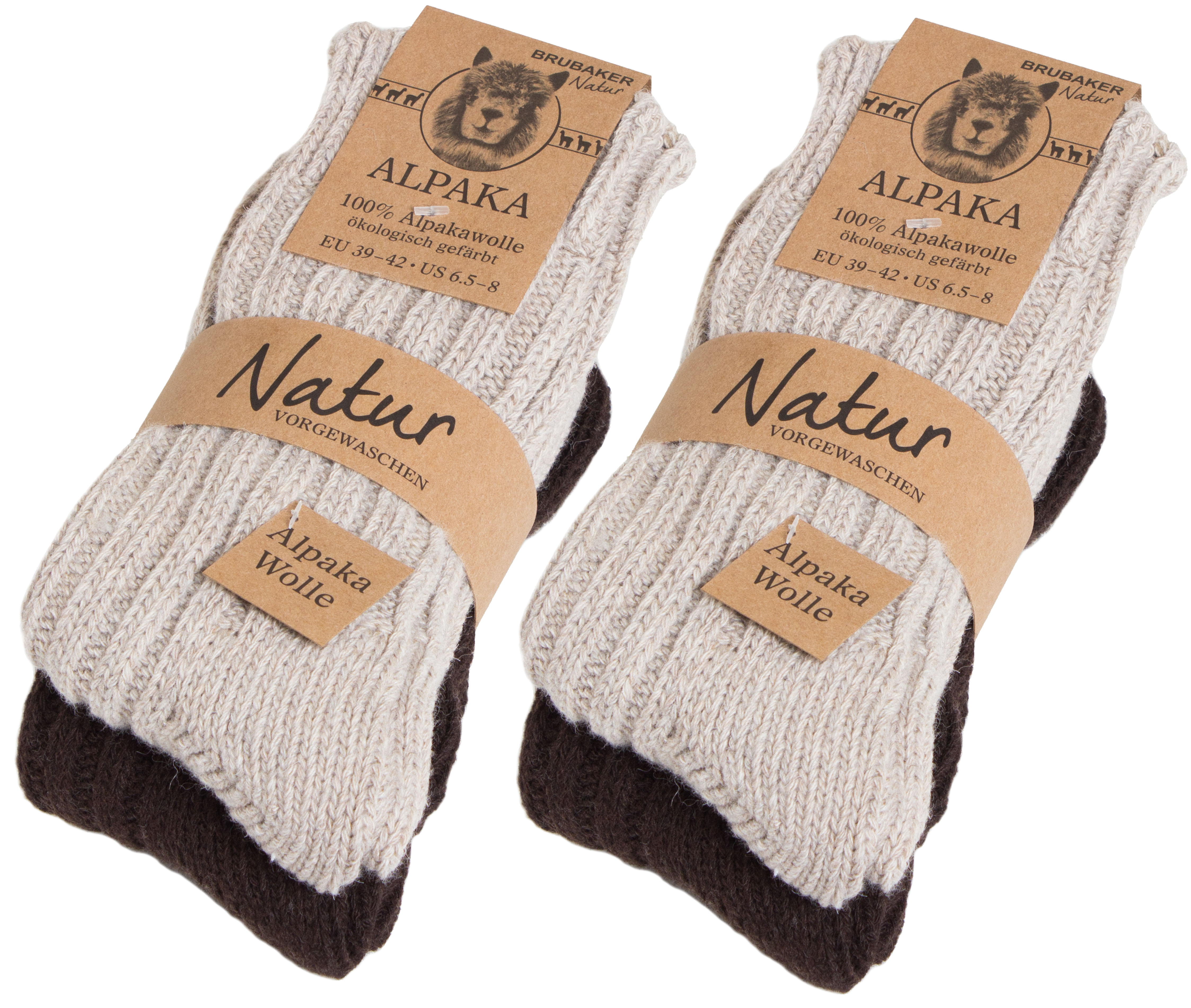 Brubaker 4 Paar Socken aus Alpakawolle – Braun