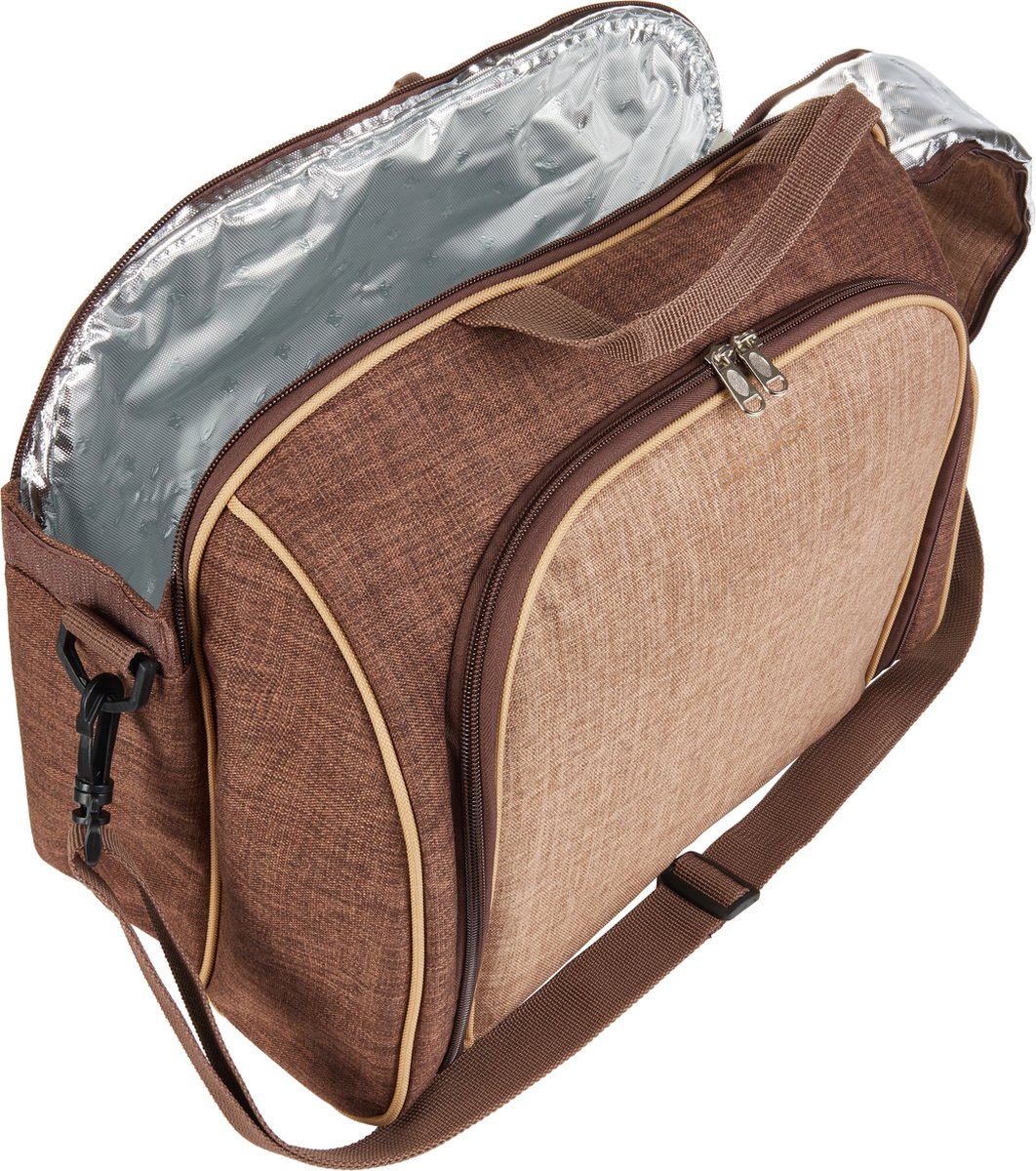 BRUBAKER | Picknicktasche | 4 Personen mit Kühlfach, tragbar als Duffeltasche oder Schultertasche | Braun | 38 × 30 x 21,5 cm | 30 Teile
