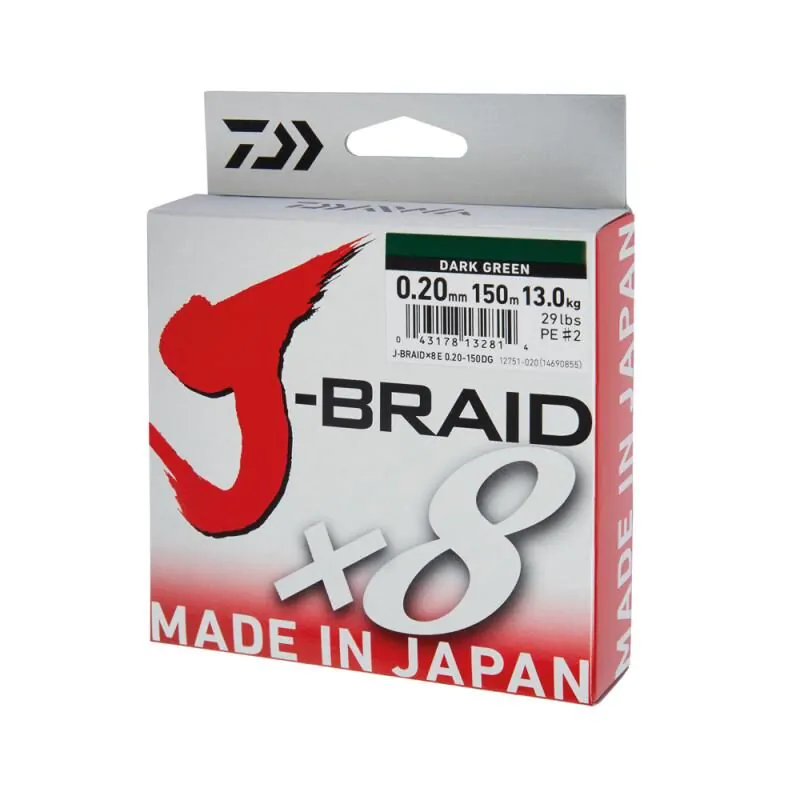 Daiwa J Braid X8 - 29lb - 0,20mm - 300m - Donker Groen